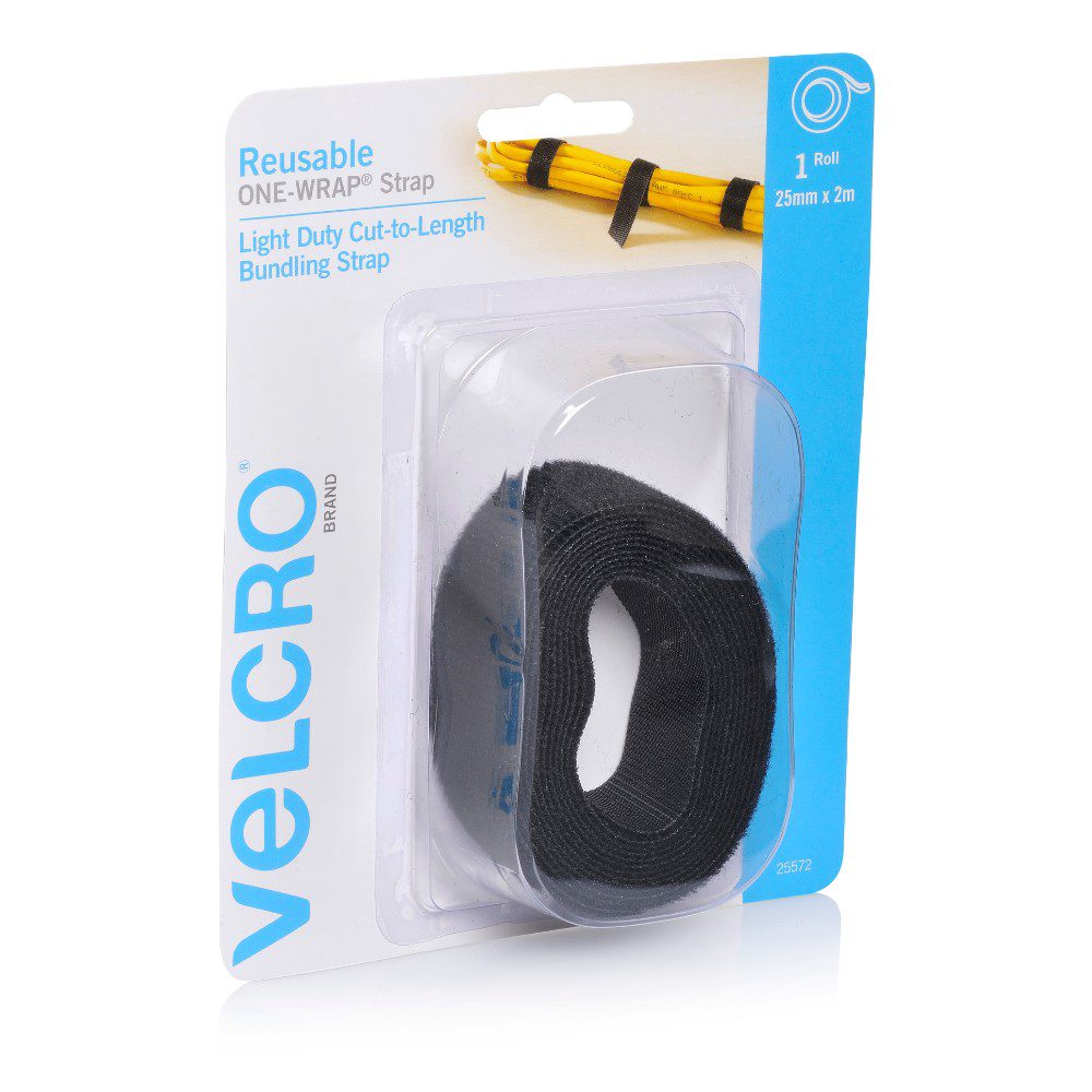 VELCRO® Brand Reusable ONE-WRAP® Tape Strap Dbl Sided 1.5 x12ft. (4yards)  Black 